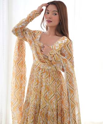 Yellow digital print georgette anarkali set 2