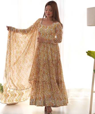 Yellow digital print georgette anarkali set 4