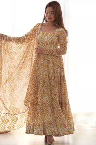 Yellow digital print georgette anarkali set
