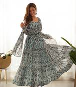 Sky blue printed faux georgette anarkali set