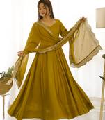 Mustard solid roman silk chanderi kurta set