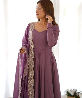 Mauve solid roman silk chanderi kurta set 2