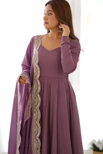Mauve solid roman silk chanderi kurta set