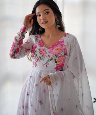 White floral print organza kurta set 2