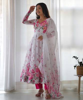White floral print organza kurta set 3