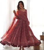 Maroon digital print georgette anarkali set