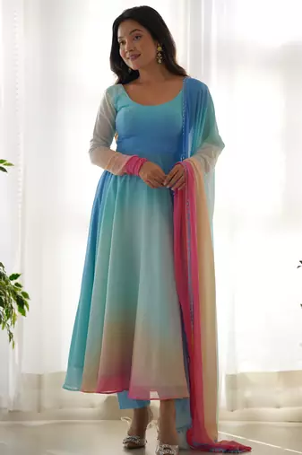 Awesome multi-color georgette readymade anarkali suit with dupatta