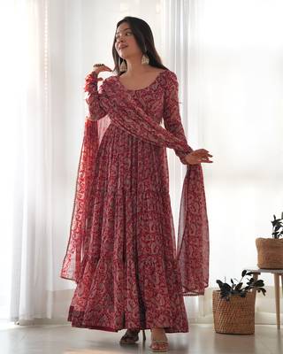 Maroon digital print georgette anarkali set 4