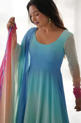 Awesome multi- georgette readymade anarkali suit with dupatta