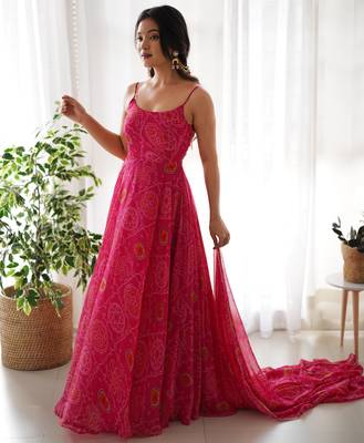 Pink bandhej print chiffon kurta set 2