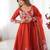 Red embroidered organza anarkali set with dupatta