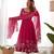 Women pink organza floral anarkali kurta with pant and dupatt