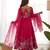 Women pink organza floral anarkali kurta with pant and dupatt