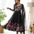 Black digital print embroidered organza silk set