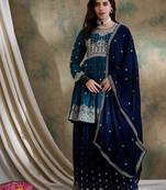 Green embroidered faux georgette anarkali style long choli readymade lehenga