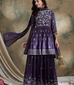 Purple Faux georgette anarkali style long choli readymade lehenga