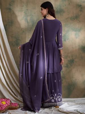 Purple Faux georgette anarkali style long choli readymade lehenga 2