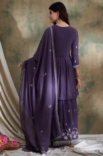 Purple Faux georgette anarkali style long choli readymade lehenga