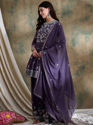 Purple Faux georgette anarkali style long choli readymade lehenga 3