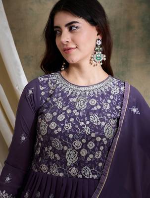 Purple Faux georgette anarkali style long choli readymade lehenga 4