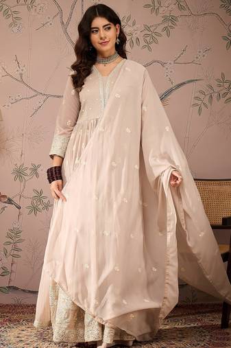 Peach Faux Georgette anarkali style long choli readymade lehenga