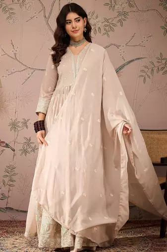 Peach Faux Georgette anarkali style long choli readymade lehenga