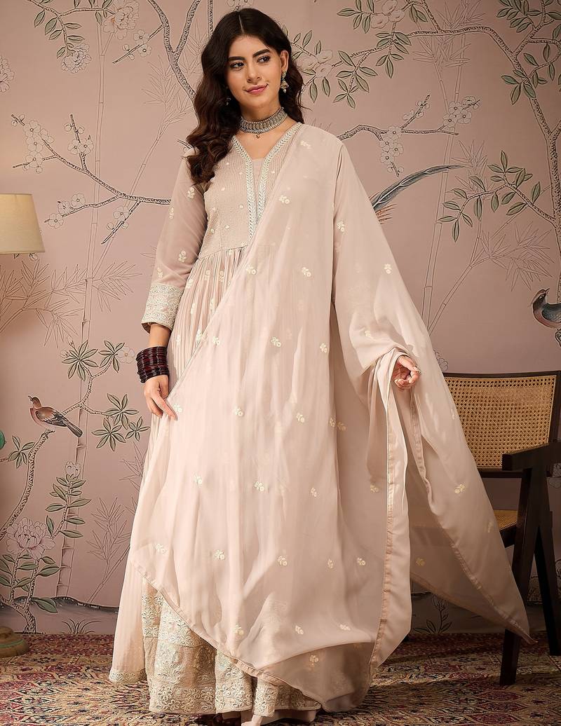 Peach Faux Georgette anarkali style long choli readymade lehenga