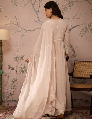 Peach Faux Georgette anarkali style long choli readymade lehenga 2