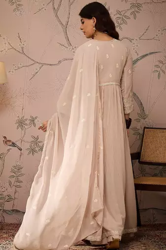 Peach Faux Georgette anarkali style long choli readymade lehenga