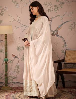 Peach Faux Georgette anarkali style long choli readymade lehenga 3