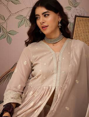 Peach Faux Georgette anarkali style long choli readymade lehenga 4