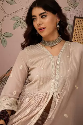 Peach Faux Georgette anarkali style long choli readymade lehenga