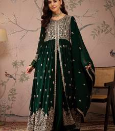 Green Faux Georgette anarkali style long choli readymade lehenga