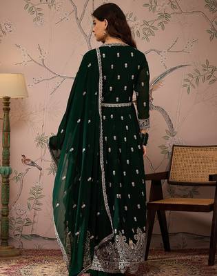 Green Faux Georgette anarkali style long choli readymade lehenga 3