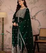 Green Faux Georgette anarkali style long choli readymade lehenga