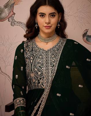 Green Faux Georgette anarkali style long choli readymade lehenga 4