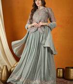 Grey Faux Georgette anarkali style long choli readymade lehenga
