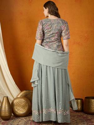 Grey Faux Georgette anarkali style long choli readymade lehenga 2
