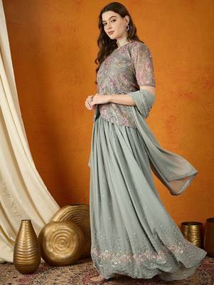 Grey Faux Georgette anarkali style long choli readymade lehenga 3