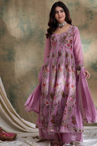 Pink Vipro Silk anarkali style long choli readymade lehenga