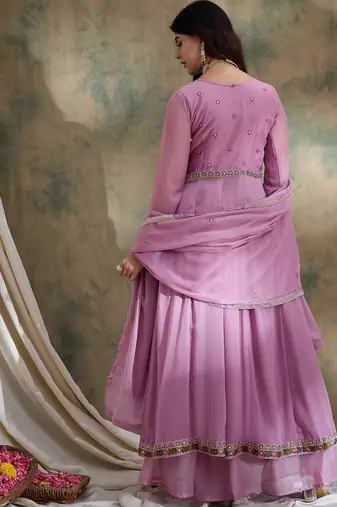 Pink Vipro Silk anarkali style long choli readymade lehenga