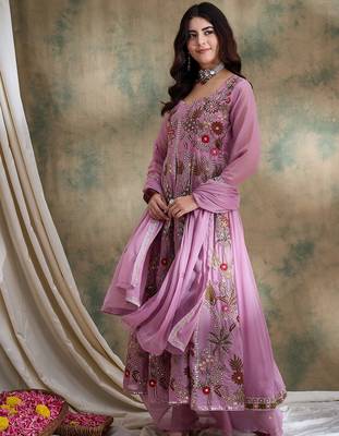 Pink Vipro Silk anarkali style long choli readymade lehenga 3