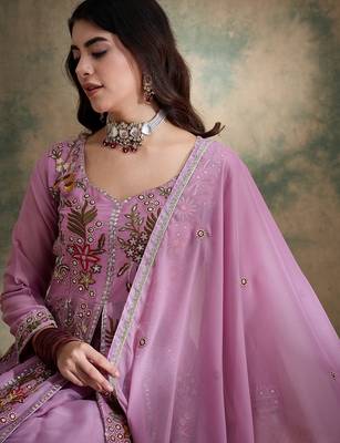 Pink Vipro Silk anarkali style long choli readymade lehenga 4