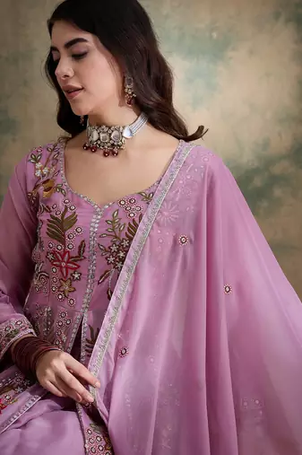 Pink Vipro Silk anarkali style long choli readymade lehenga