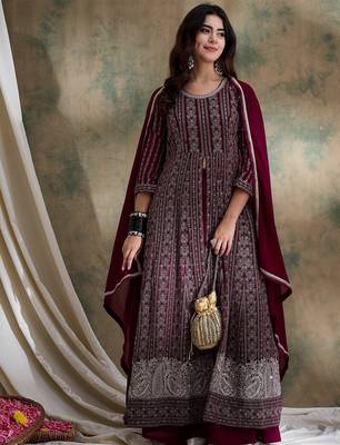 Purple Faux Georgette anarkali style long choli readymade lehenga 1