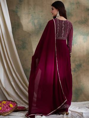 Purple Faux Georgette anarkali style long choli readymade lehenga 2