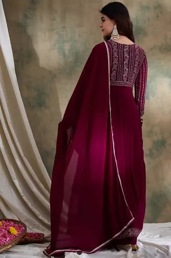 Purple Faux Georgette anarkali style long choli readymade lehenga