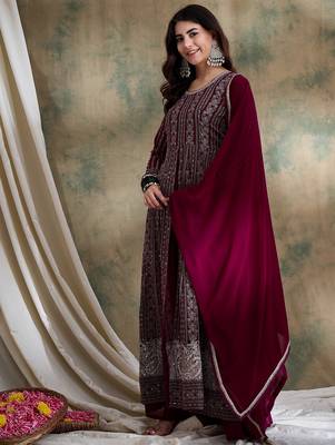Purple Faux Georgette anarkali style long choli readymade lehenga 3
