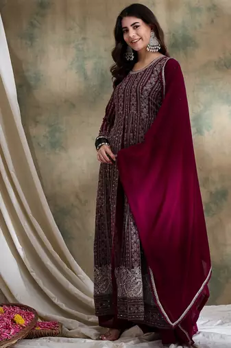 Purple Faux Georgette anarkali style long choli readymade lehenga