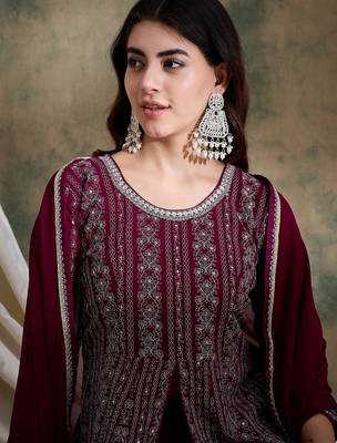 Purple Faux Georgette anarkali style long choli readymade lehenga 4